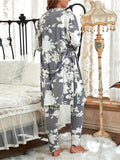 Luxurious Floral Print Pajama Set - Stylish Belted Cardigan & Soft Cami Top with Elastic Pants - Elegant Womens Sleepwear for Comfortable Nightly Bliss