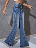 Ultra-Stretch Bell Bottom Jeans - Distressed Wash, Trendy Slant Pockets & Whiskering - Premium Denim Womens Clothing