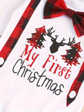 My First Christmas Outfit Infant Baby Boy Christmas Romper + Plaid Pants With Merry Christmas Hat Clothing Sets, Outdoor Cloth