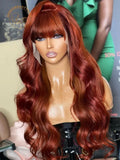 HD Transparent Lace Front Wig Glueless Body Wave Lace Frontal Wig PrePlucked Ginger Brown Colored Human Hair Wigs With Bang