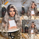 Ombre Ash Blonde Colored Glueless Lace Front Wig Human Hair Body Wave Grey Blonde Lace Closure Wig for Women Synthetic Heat Resistant