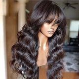 HD Transparent Lace Front Wig Glueless Body Wave Lace Frontal Wig PrePlucked Ginger Brown Colored Human Hair Wigs With Bang