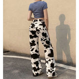 Street Style Women's Clothing  Summer Trendy Brand Cow Print High Waisted Straight Leg Casual Jeans and Floor Mop Pants