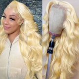 200Density Full Transparent Lace Front Human Hair Wig Ombre Blonde Straight Lace Frontal Wigs for Women Synthetic Preplucked