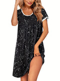 Feminine Ruched Nightdress - Soft Comfy Sleep Dress with Short Sleeves and Round Neck - Ideal Loose Fit Womens Sleepwear for Sweet Dreams