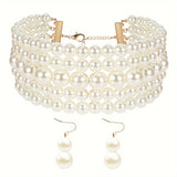 Women's Faux Pearl Beaded Necklace Multilayer Sweater Chain Jewelry