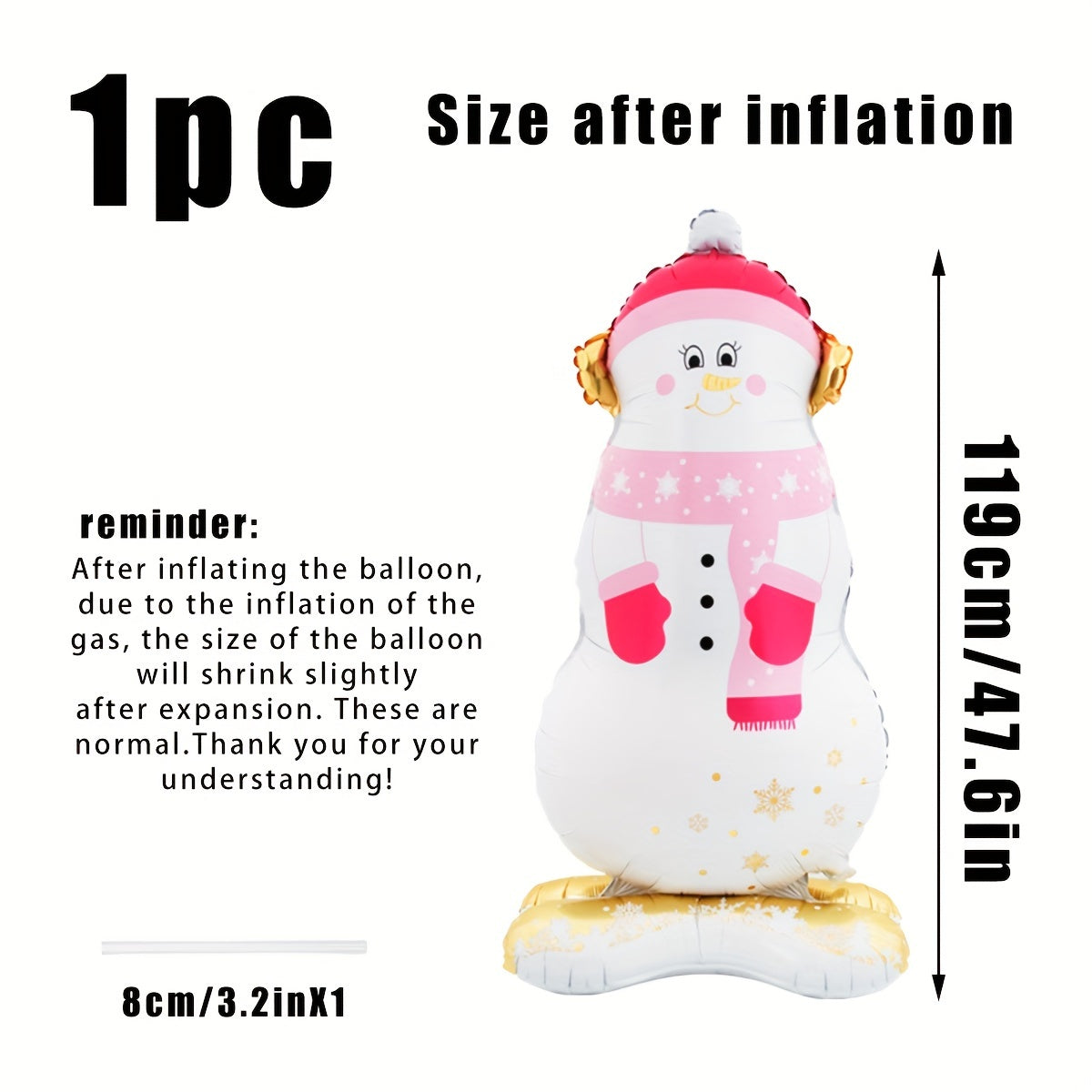 47-Inch Pink Scarf Snowman Balloon - Perfect for Christmas & New Year's Decor, Ideal for Parties, Birthdays, and Outdoor Celebrations