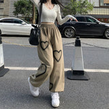 Women's Pants s Zoki Vintage Heart Printing Casual Women Summer Thin Section Loose Straight Jogging Bf Fashion Hip Hop Streetwear 230428