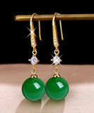 peopleterritory Art Green 14K Gold Agate Zircon Drop Earrings TW1055