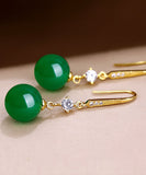 peopleterritory Art Green 14K Gold Agate Zircon Drop Earrings TW1055