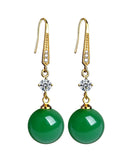 peopleterritory Art Green 14K Gold Agate Zircon Drop Earrings TW1055