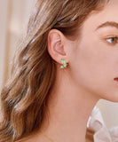 peopleterritory Art Green Butterfly Silver Crystal Zircon Stud Earrings TW1054