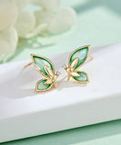 peopleterritory Art Green Butterfly Silver Crystal Zircon Stud Earrings TW1054