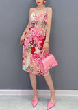 peopleterritory Art Pink Ruffled Print Patchwork Chiffon Two Piece Set Dresses Summer LC0360