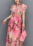 peopleterritory Art Pink Ruffled Print Patchwork Chiffon Two Piece Set Dresses Summer LC0360