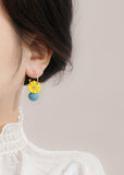 peopleterritory Art Yellow Daisy Asymmetrical Design Metal Drop Earrings HE1029