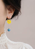 peopleterritory Art Yellow Daisy Asymmetrical Design Metal Drop Earrings HE1029