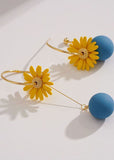 peopleterritory Art Yellow Daisy Asymmetrical Design Metal Drop Earrings HE1029