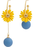 peopleterritory Art Yellow Daisy Asymmetrical Design Metal Drop Earrings HE1029