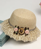 peopleterritory Beautiful Champagne Floral Lace Patchwork Linen Bucket Hat LY508