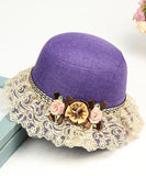 peopleterritory Beautiful Champagne Floral Lace Patchwork Linen Bucket Hat LY508