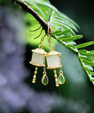 peopleterritory Beautiful Gold Sterling Silver Overgild Jade Tassel Drop Earrings GH1016