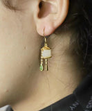 peopleterritory Beautiful Gold Sterling Silver Overgild Jade Tassel Drop Earrings GH1016