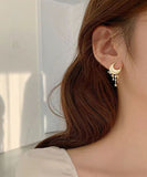 peopleterritory Beautiful Gold Sterling Silver Overgild Zircon Moon Star Drop Earrings GH1064