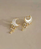 peopleterritory Beautiful Gold Sterling Silver Overgild Zircon Moon Star Drop Earrings GH1064