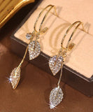 peopleterritory Sterling Silver Zircon Leaf Drop Earrings