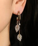 peopleterritory Sterling Silver Zircon Leaf Drop Earrings