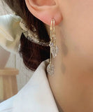 peopleterritory Sterling Silver Zircon Leaf Drop Earrings