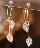 peopleterritory Sterling Silver Zircon Leaf Drop Earrings