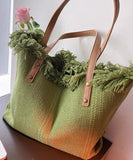 peopleterritory Beautiful Green Letter Embroidery Canvas Oversize Tote Handbag LY1395