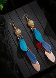 peopleterritory Beautiful Multicolour Feather Tassel Metal Drop Earrings HE1028