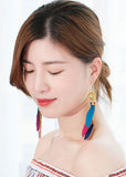 peopleterritory Beautiful Multicolour Feather Tassel Metal Drop Earrings HE1028