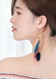 peopleterritory Beautiful Multicolour Feather Tassel Metal Drop Earrings HE1028