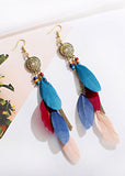 peopleterritory Beautiful Multicolour Feather Tassel Metal Drop Earrings HE1028