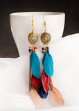 peopleterritory Beautiful Multicolour Feather Tassel Metal Drop Earrings HE1028