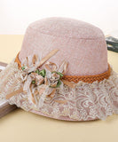 peopleterritory Beautiful Pink Lace Patchwork Floral Linen Floppy Sun Hat LY518