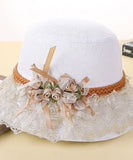 peopleterritory Beautiful Pink Lace Patchwork Floral Linen Floppy Sun Hat LY518