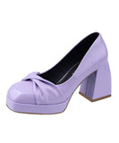 peopleterritory Beautiful Purple Cowhide Leather Splicing Chunky High Heels LY1758