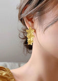 peopleterritory Beautiful Yellow Floral Layered Design Metal Drop Earrings HE1013