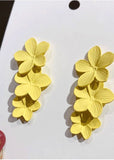 peopleterritory Beautiful Yellow Floral Layered Design Metal Drop Earrings HE1013