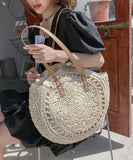 peopleterritory Beige Beach Satchel Handbag Straw Woven Hollow Out LY1396