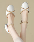 peopleterritory Beige Buckle Strap Cowhide Leather Rivet Baotou Sandals RT1047