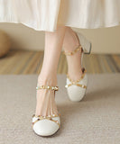 peopleterritory Beige Buckle Strap Cowhide Leather Rivet Baotou Sandals RT1047