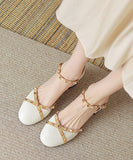 peopleterritory Beige Buckle Strap Cowhide Leather Rivet Baotou Sandals RT1047