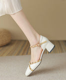 peopleterritory Beige Buckle Strap Cowhide Leather Rivet Baotou Sandals RT1047