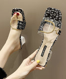 peopleterritory Black Chunky Heel Stylish Peep Toe Crystal Slide Sandals RT1003